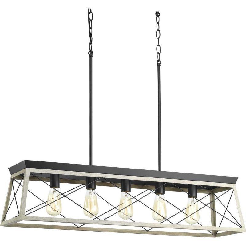 Progress Lighting Briarwood 5-Light Linear Chandelier, Steel, Graphite Finish, Faux-Painted Wood Enclosure