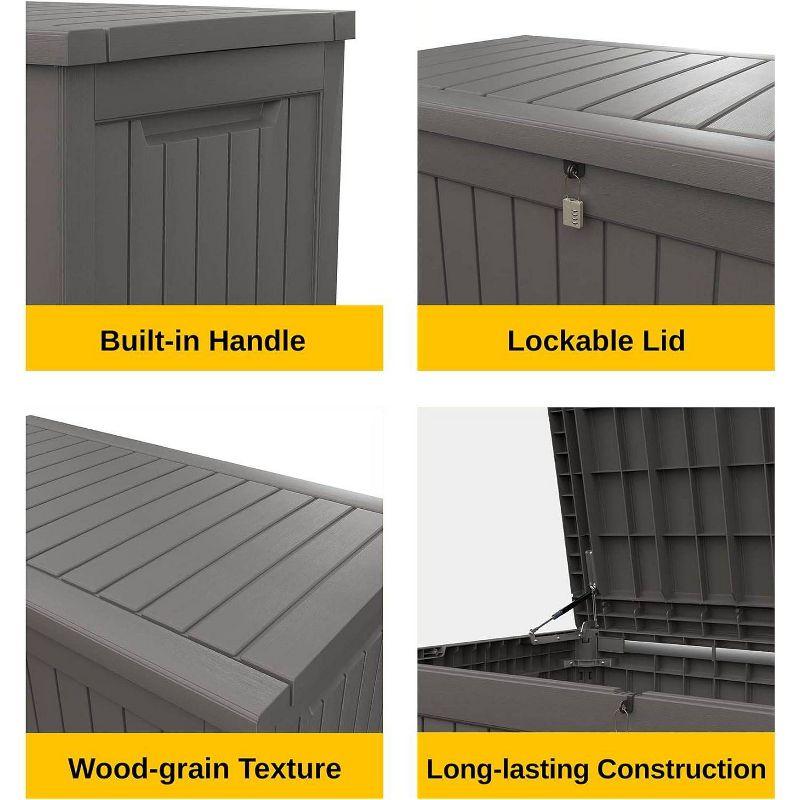 East Oak 230 gal Waterproof Resin Deck Box Gray: Weather-Resistant with Hydraulic Lid & Zinc Alloy Lock