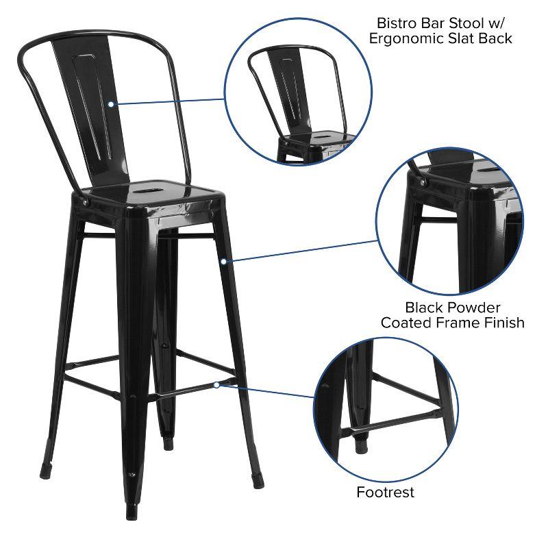 Merrick Lane Metal Stool with Removable Back for Indoor-Outdoor Use