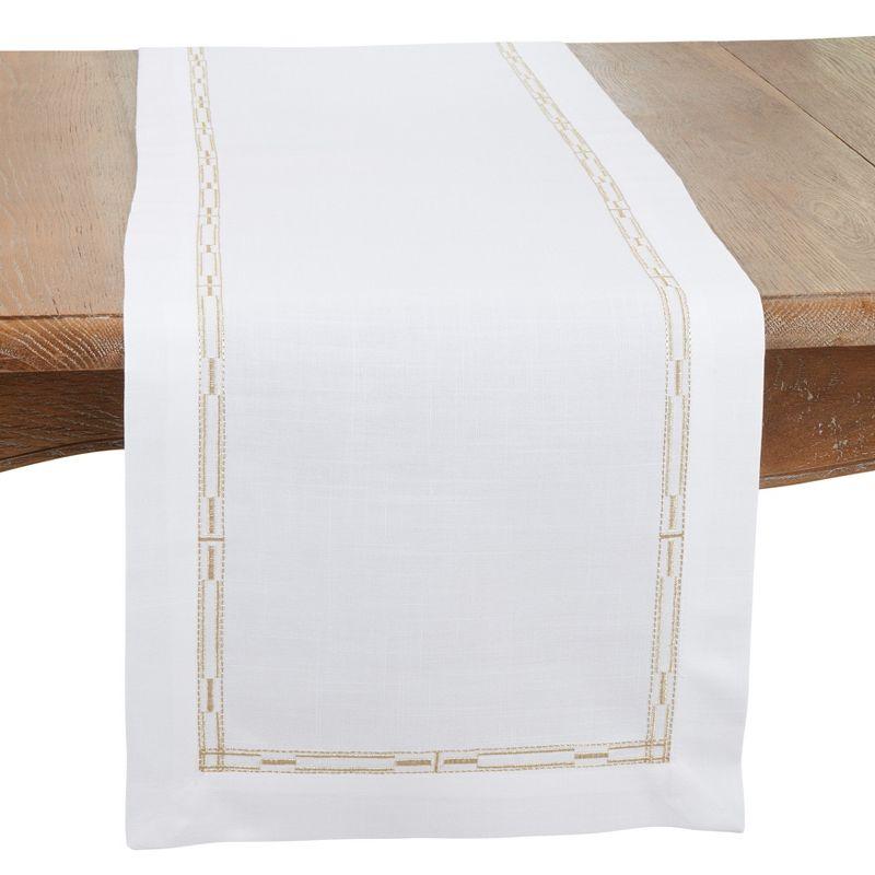 White and Gold Embroidered Border Polyester Table Runner