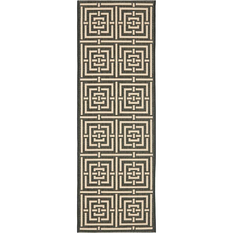 Courtyard CY6937 UV & Stain Resistant Non-Shedding Power Loomed Indoor/Outdoor Runner Rug - Black/Bone - 2'3"x6'7" - Safavieh