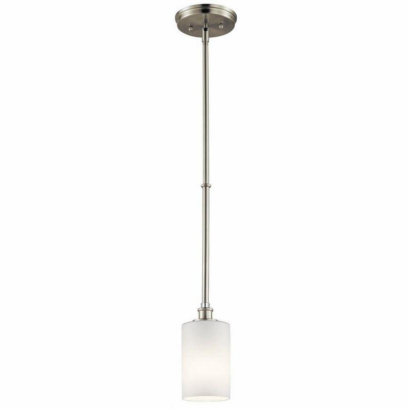 Joelson 19" 1 Light Mini Pendant with Satin Etched Cased Opal and Clear Glass Accent Glass in Brushed Nickel