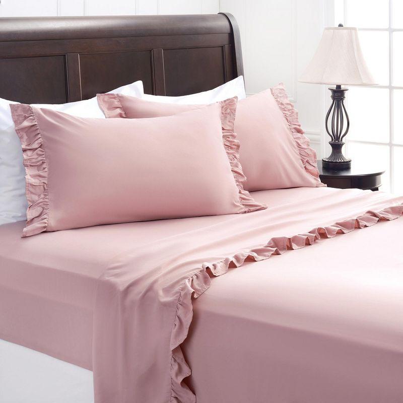 Mauve Twin Microfiber Ruffle Sheet Set with Pillowcase