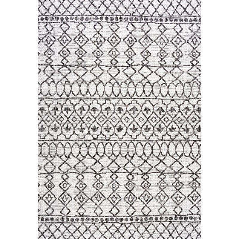 3'x5' Kafel Modern Bohemian Indoor/Outdoor Area Rug, Ivory/Black - JONATHAN Y