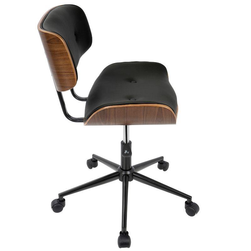 Lombardi Swivel Task Chair in Walnut and Black Faux Leather