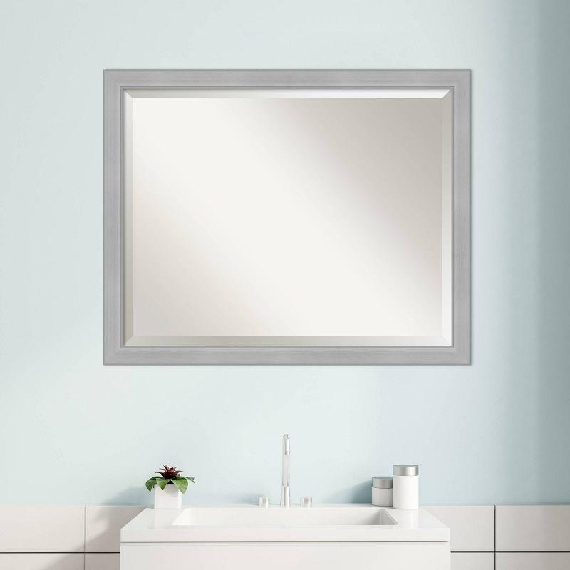 31" x 25" Vista Brushed Nickel Wall Mount Mirror for Bathroom - Amanti Art: Includes Beveled Glass