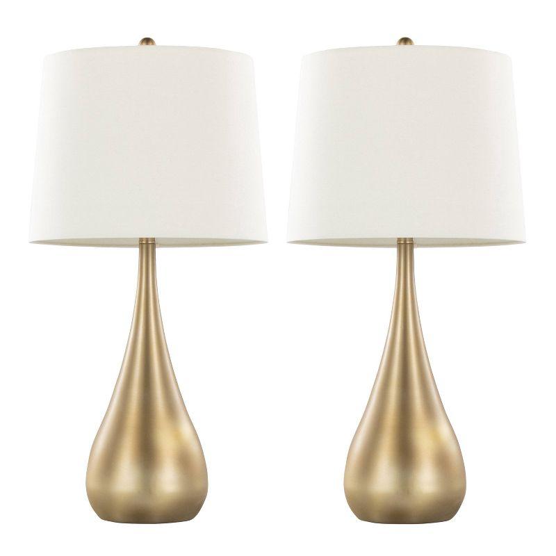 Set of 2 Gold Teardrop Table Lamps with White Drum Shades