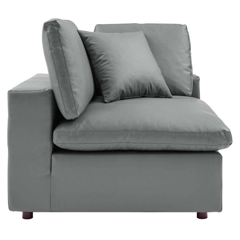 Gray Vegan Leather Overstuffed Corner Chair with Down Cushions