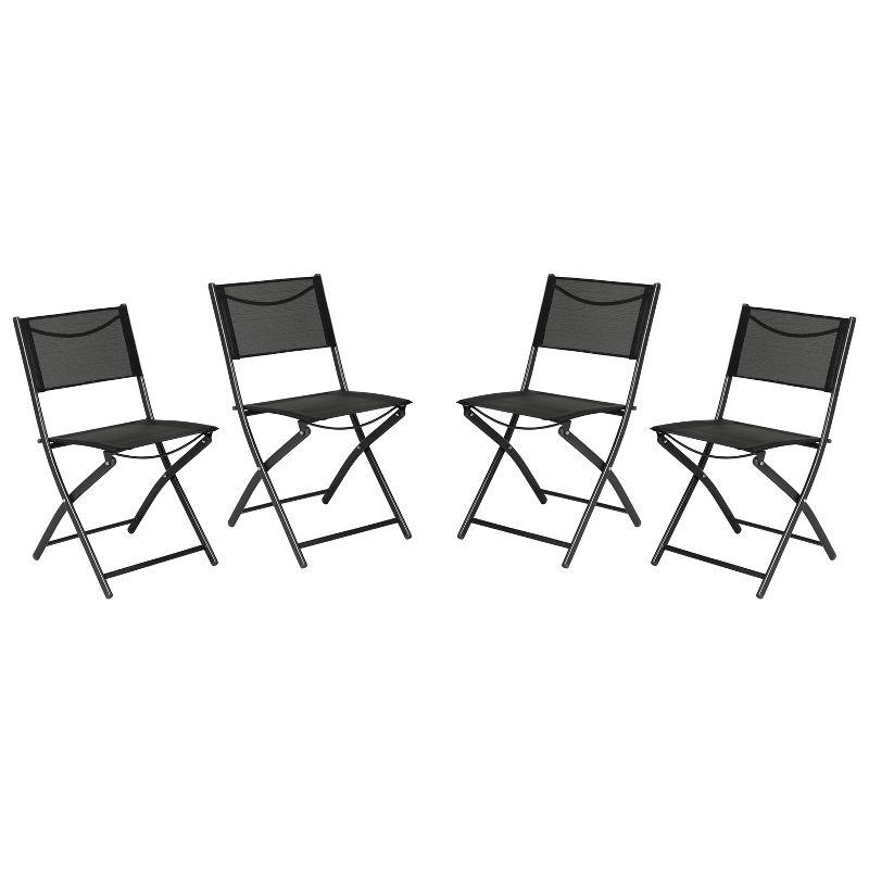 Set of 4 Black Metal Folding Chairs with Cushions