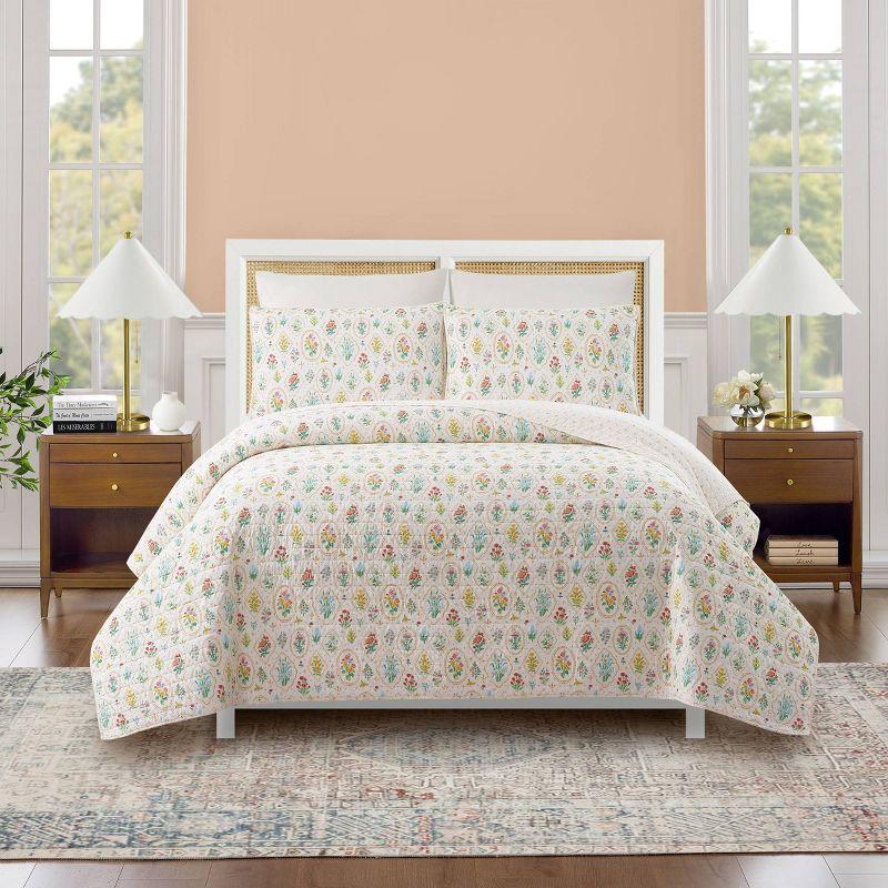 Floral Wallpaper Reversible 100% Cotton Quilt Set By Angela Staehling