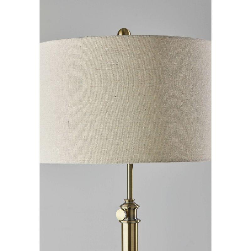 Adjustable Antique Brass Floor Lamp with Oatmeal Linen Shade