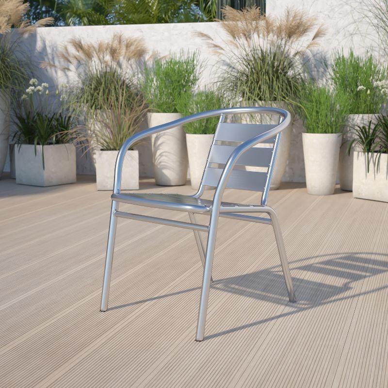 Sleek Silver Aluminum Indoor-Outdoor Dining Chair with Ladder Back