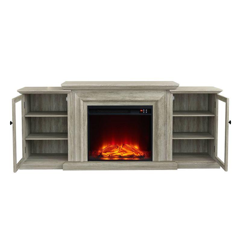 71" Vintage TV Stand for TVs up to 70" with Electric Fireplace Gray - Festivo