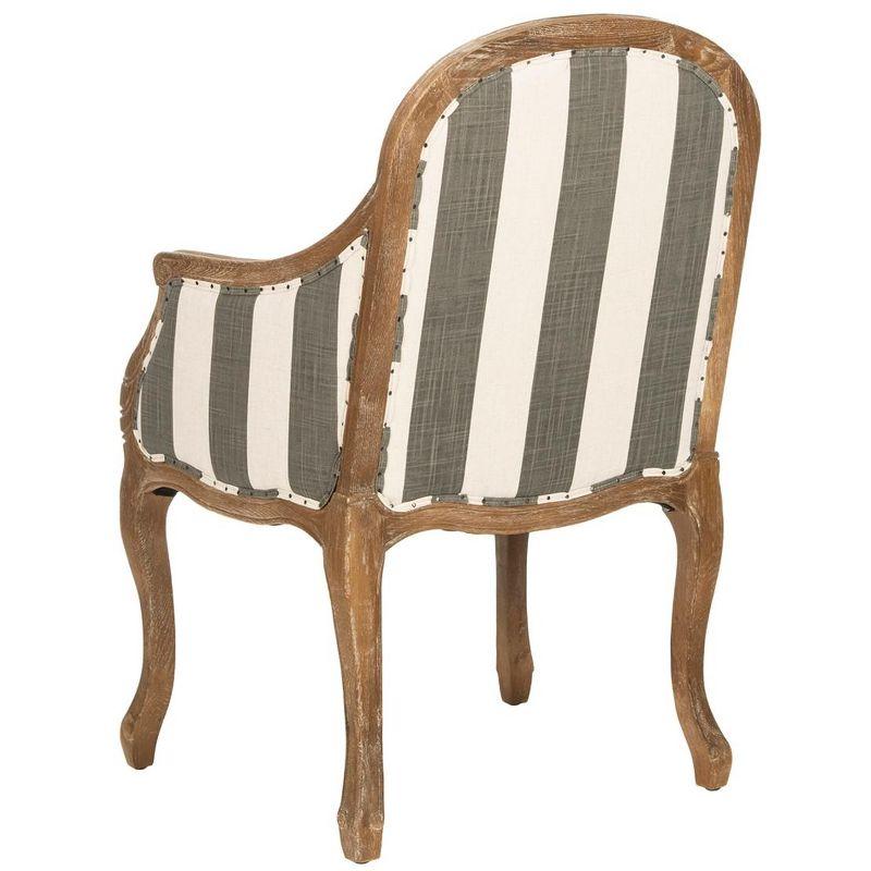 Esther Arm Chair with Awning Stripes  Flat Black Nail Heads - Grey/White - Safavieh