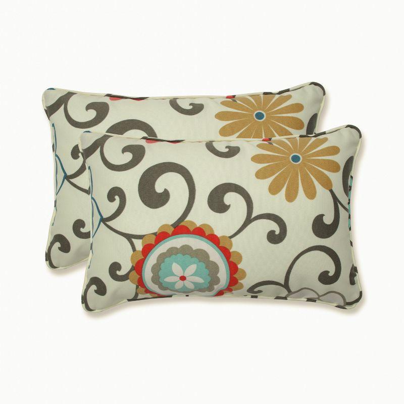 Set of 2 Multicolor Floral Outdoor Rectangular Throw Pillows