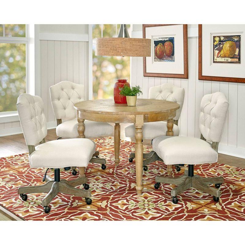 Linon Belfort Traditional Round Dining Table Light Brown: Elm Frame, MDF & Wood Veneer, Seats 4