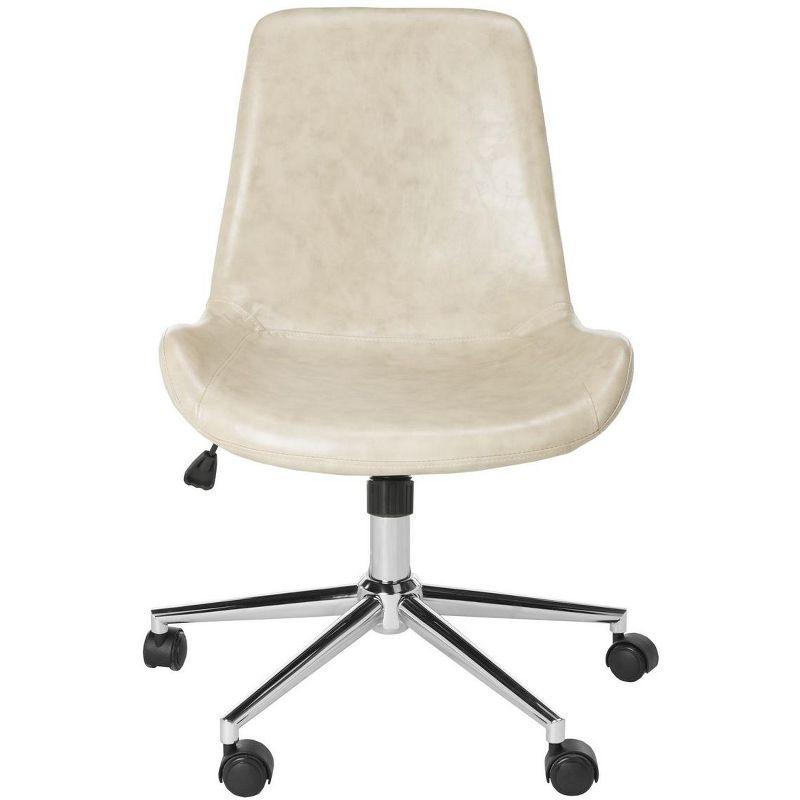 Beige Chrome Faux Leather Swivel Desk Chair