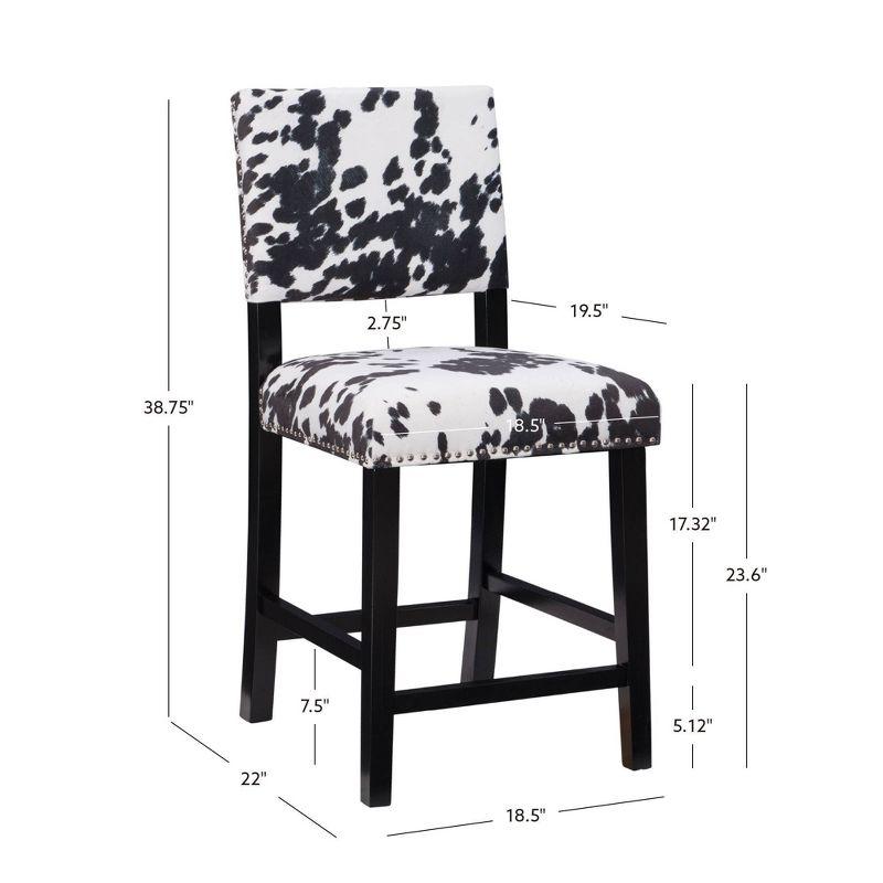 Linon Corey Black Cow Print Upholstery Counter Height Barstool Black/White: Farmhouse Style, Wood Frame, Footrest