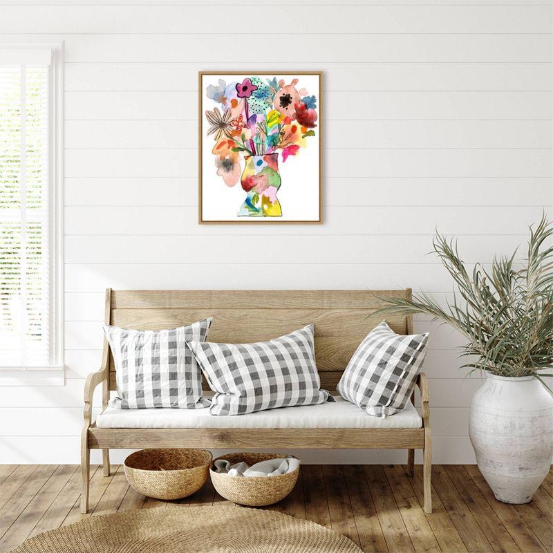 Linear Bouquet II Abstract Floral Canvas Print with Maple Frame