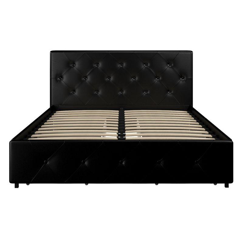 DHP Dakota Upholstered Bed with Storage Drawers, Black Faux Leather, Queen