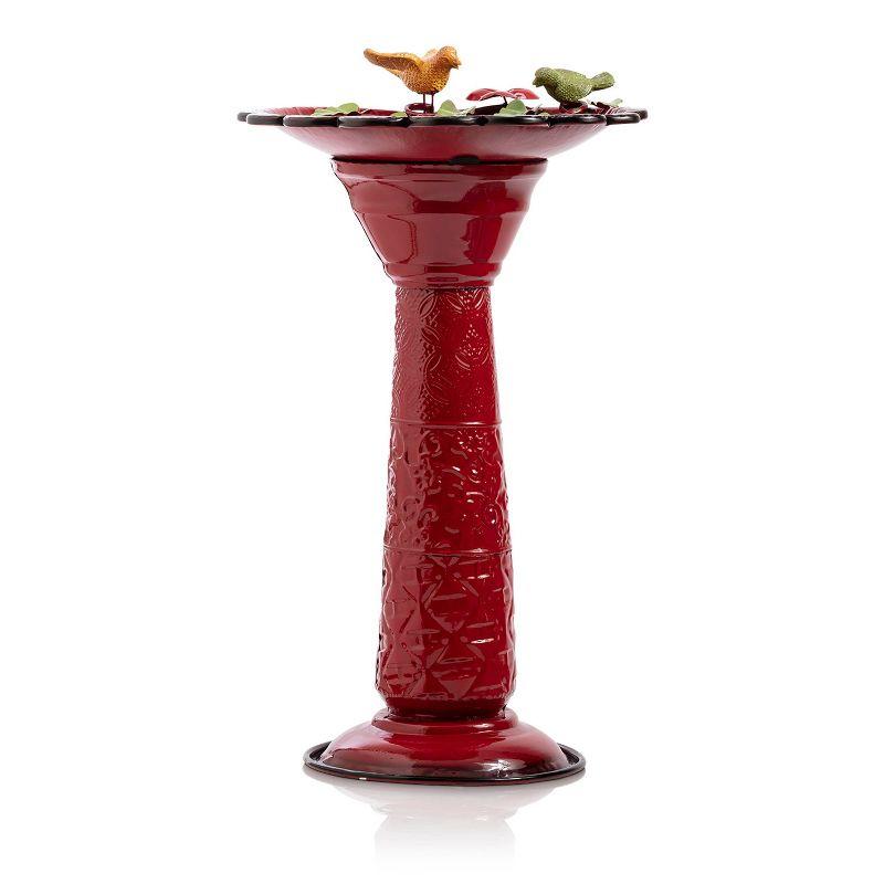 28" Metal Birdbath With Birds And Leaves - Red - Alpine Corporation