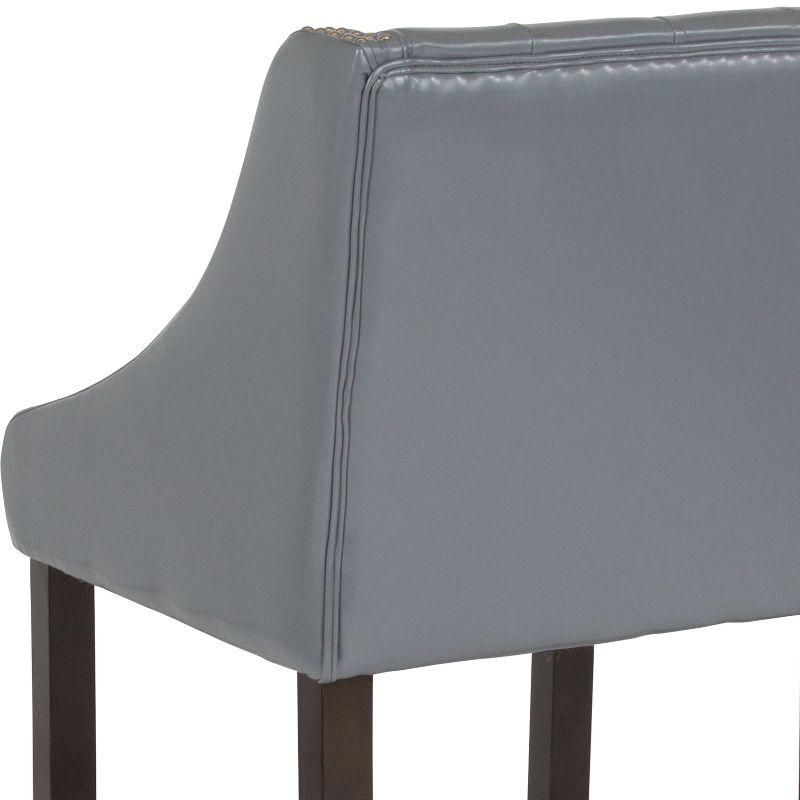 Gray Leather Tufted Walnut Counter Height Stool