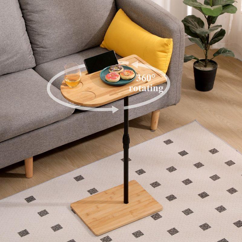 360° Rotatable Sofa Tray Table for Couch Arm - C-Shaped End Table with Phone & Tablet Slots, TV Tray Table, Side Table Tray for Living Room & Bedroom