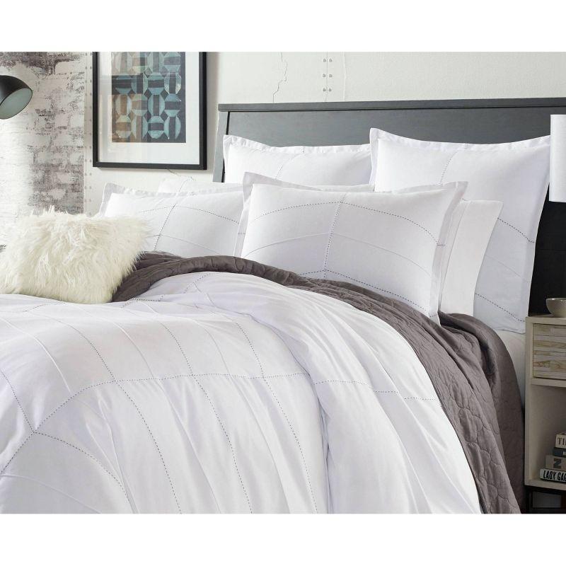 White Chevron Pintuck Full/Queen Duvet Cover Set