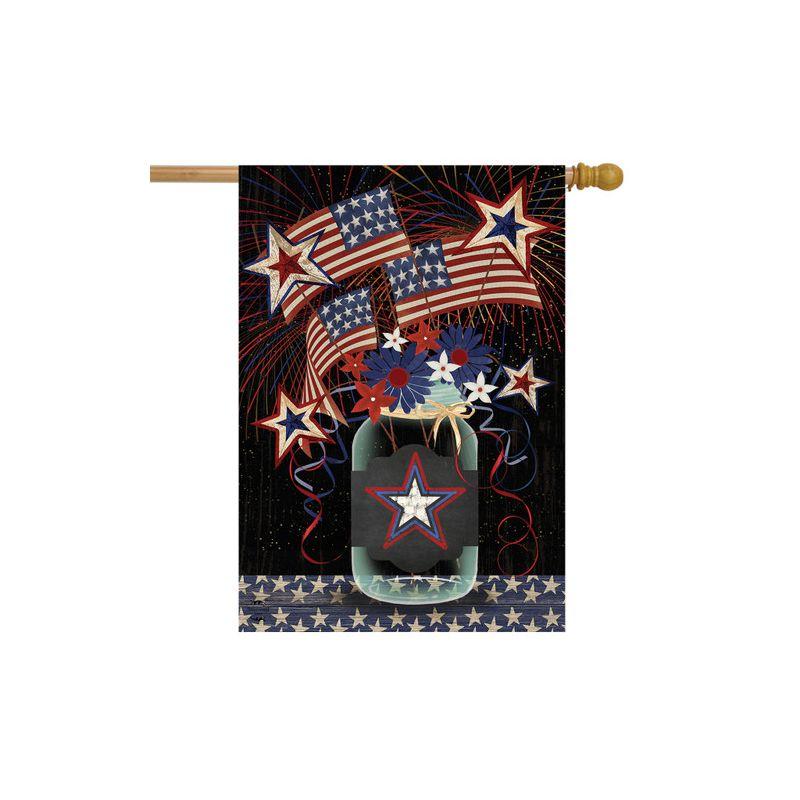 American Mason Jar Patriotic House Flag Primitive Fireworks 28" x 40" Briarwood Lane