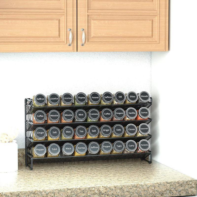 Spice Rack Organizer with 36 Jars, 386 Labels, for Cabinet, Countertop, Pantry or Wall Mount