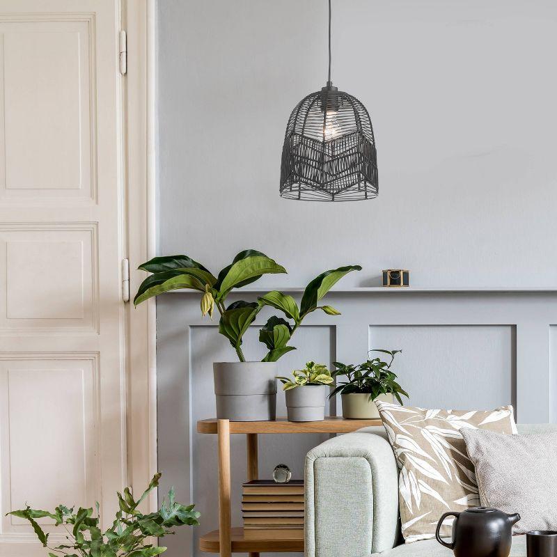 10"W Amher 1-Light Black Rattan Pendant Light