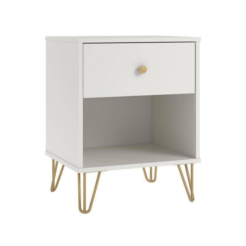 Finley Mid-Century Modern White and Gold 1-Drawer Nightstand