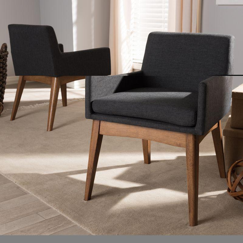 Set of 2 Nexus Mid Century Modern Walnut Wood Fabric Upholstered Dining Armchair Dark Gray - Baxton Studio: Polyester, Rubberwood Frame