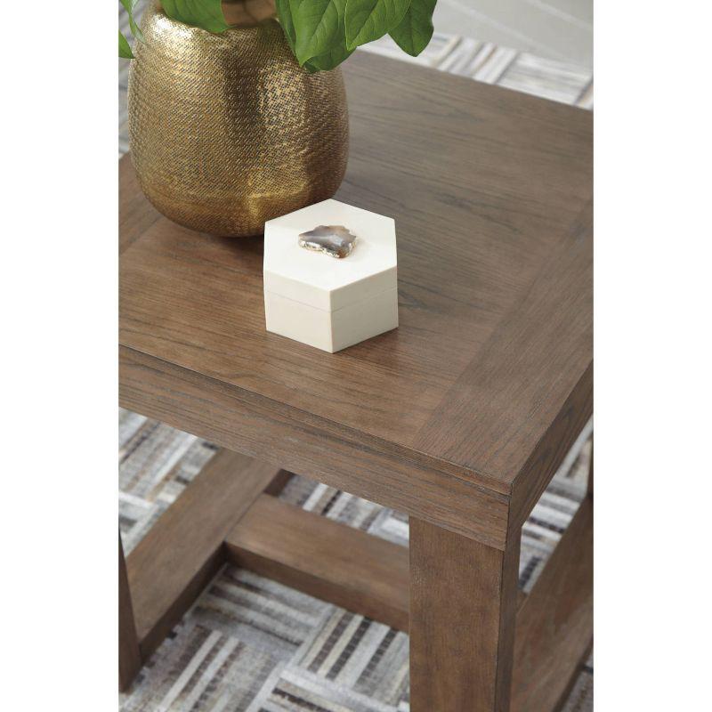 Contemporary Plank-Effect Square End Table in Textured Grayish Brown