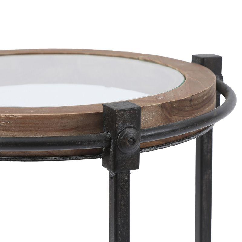 LuxenHome 2-Piece Metal and Glass Round Accent Drink Table. Brown