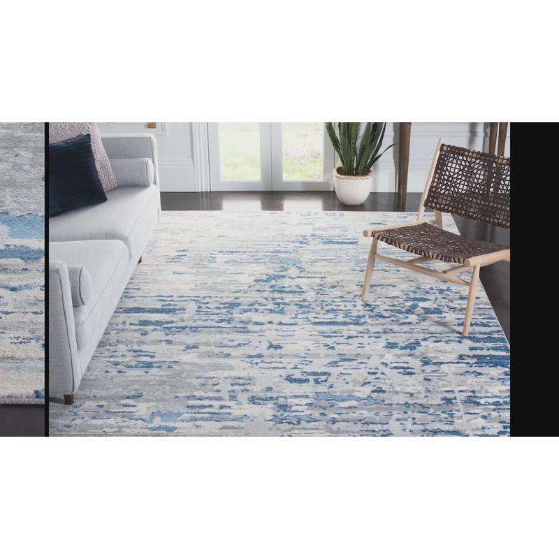 Contemporary Abstract Grey/Blue Synthetic Round Rug - 5'