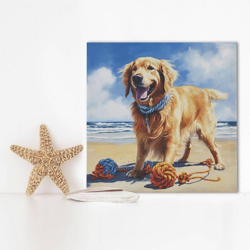 Madison Park 16"x16" Beach Playful Lively Dogs Print Canvas Wall Decor Art Golden Retriever Blue: Farmhouse Style