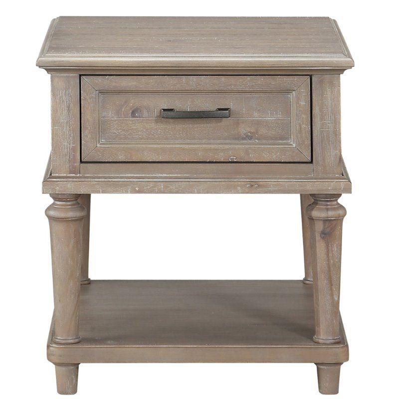 Driftwood Light Brown Acacia Wood End Table with Storage