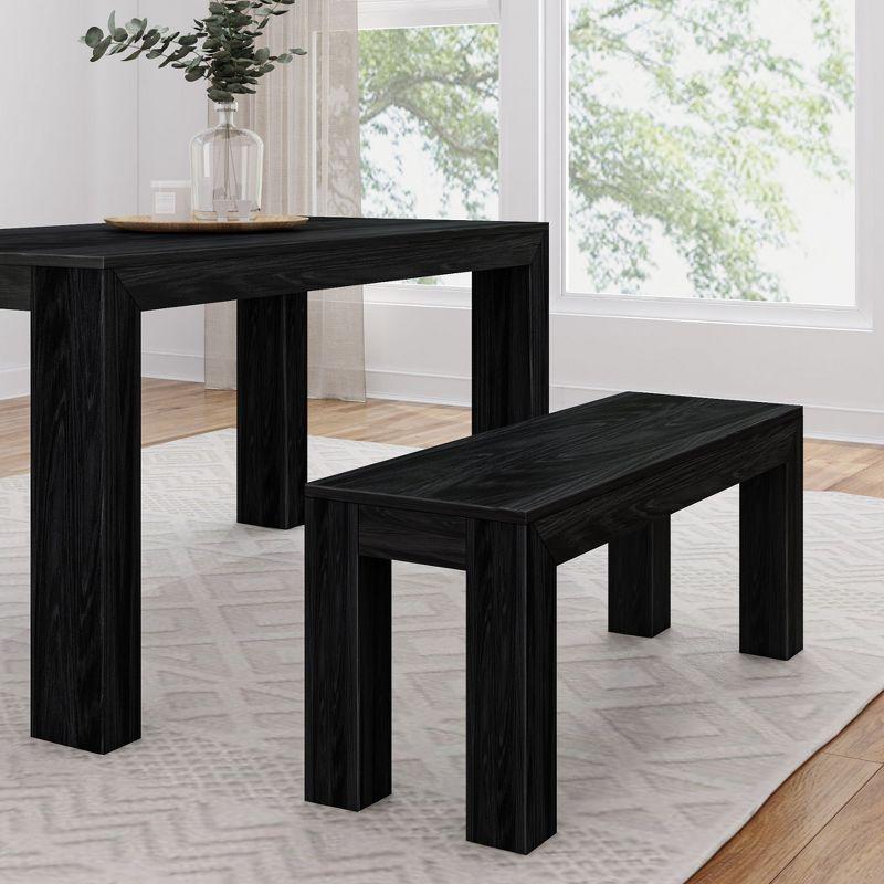 Black Wirebrush Solid Pine Modern Dining Bench, 49"