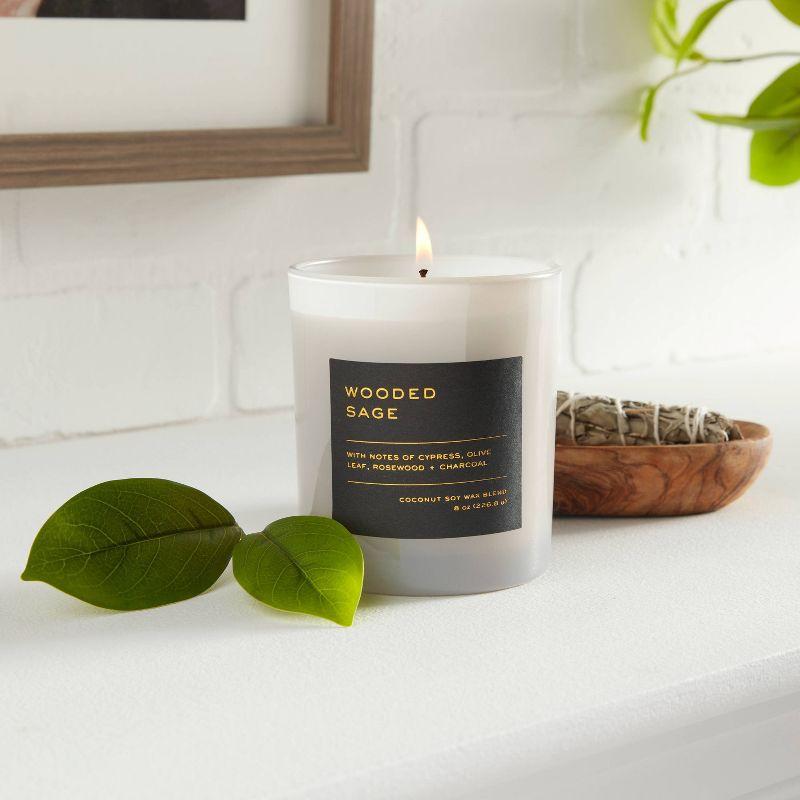 8oz Lidded Glass Jar Black Label Wooded Sage Candle - Threshold™: Soy & Coconut Wax, 30hr Burn Time