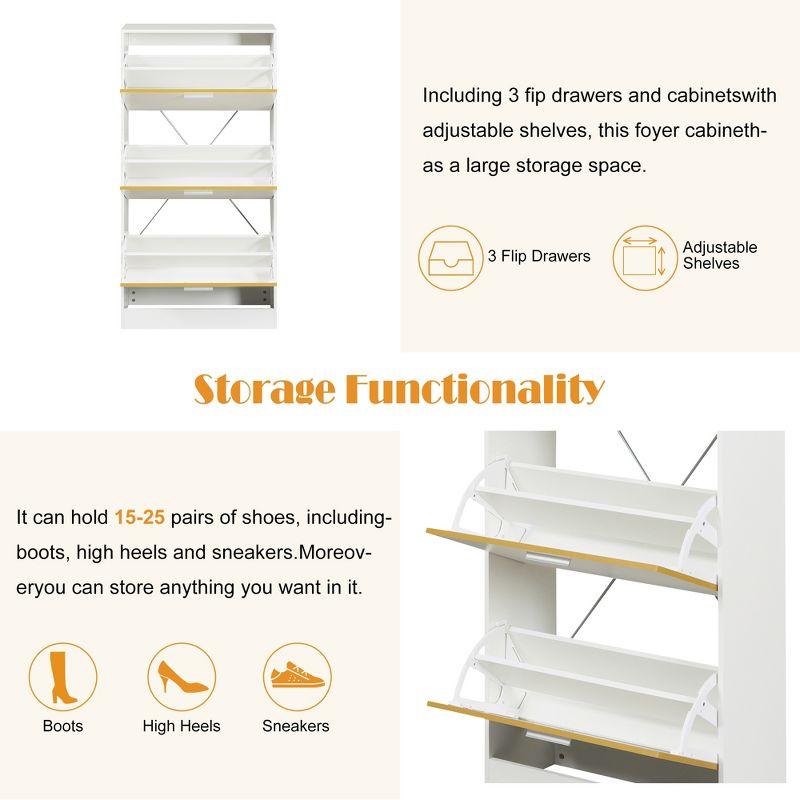 Shoe Cabinet with 3 Flip Drawers, Freestanding Shoe Storage Organizer, Hidden Narrow Shoe Rack for Entrance Hallway Living Room White