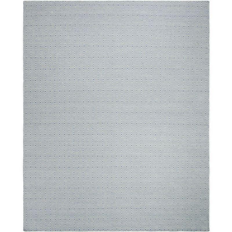 Silver & Ivory Diamond-Patterned 8'x10' Handwoven Wool Rug