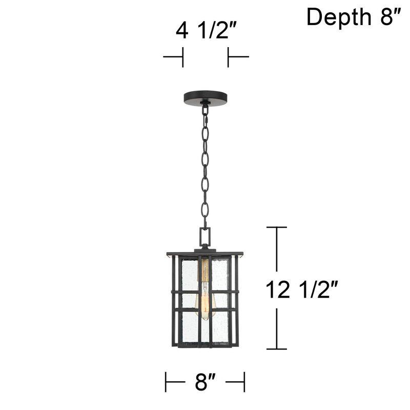 Black Geometric Frame Outdoor Hanging Light with Seedy Glass