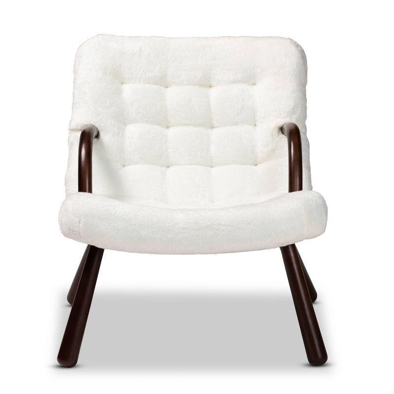 Eisa Faux Shearling Upholstered and Wood Accent Chair White/Walnut Brown - Baxton Studio