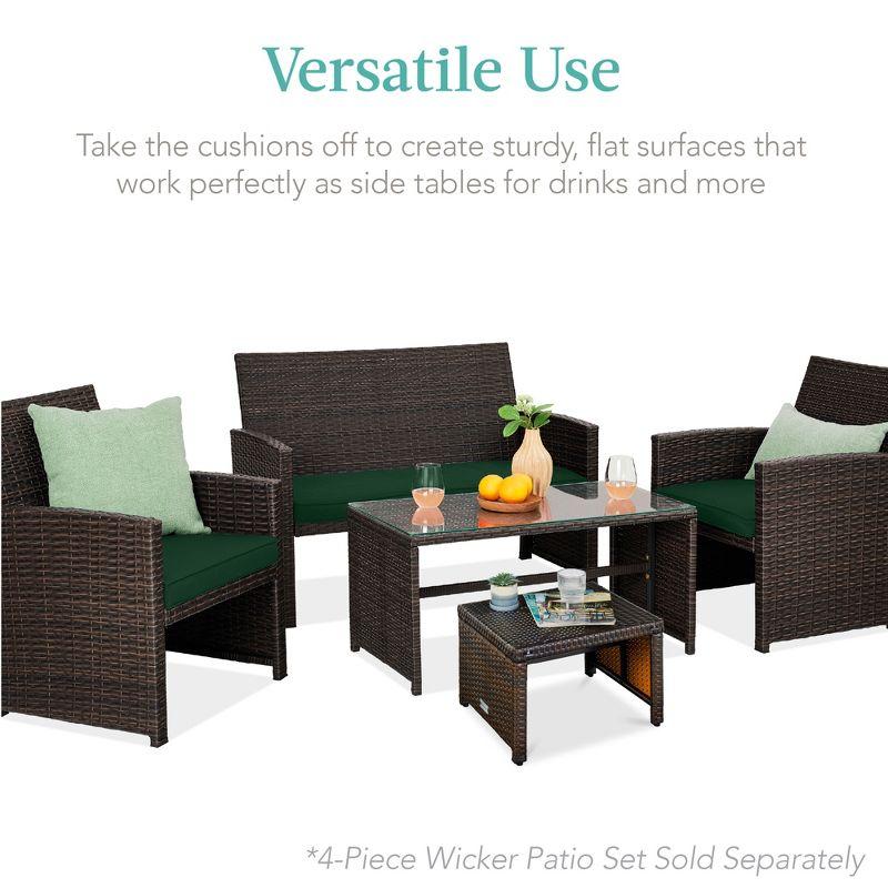 Dovecove Set Of 2 Multipurpose Patio Wicker Ottomans W/ Removable Cushions - Midnight Green/Brown
