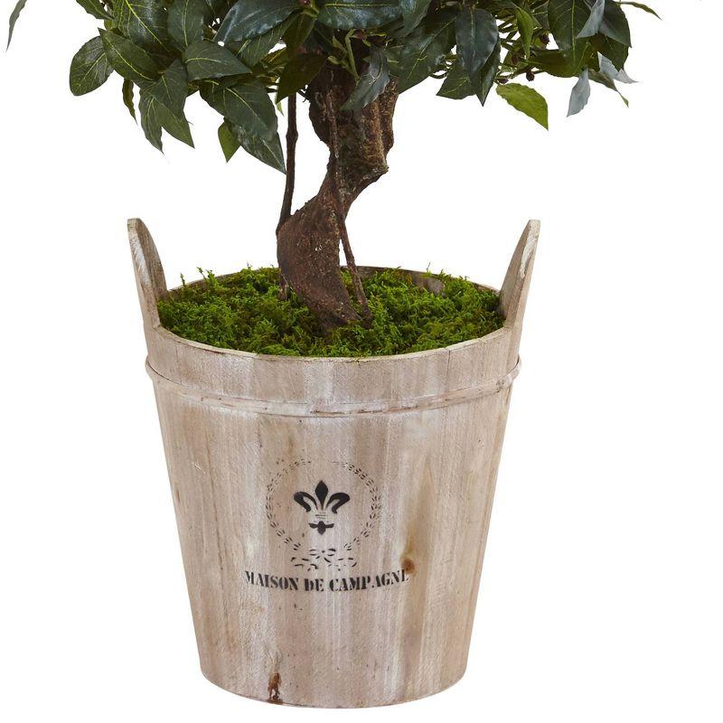 4.5' Artificial Sweet Bay Double Topiary Tree in Farmhouse Planter