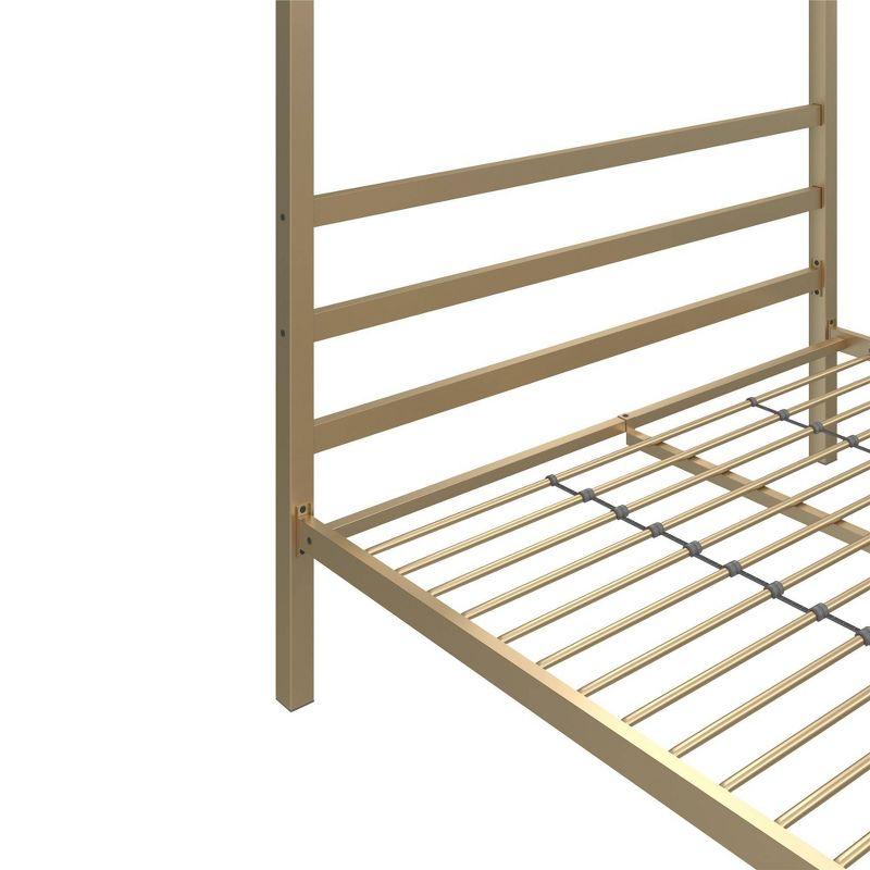 Gold Queen Metal Canopy Platform Bed with Headboard