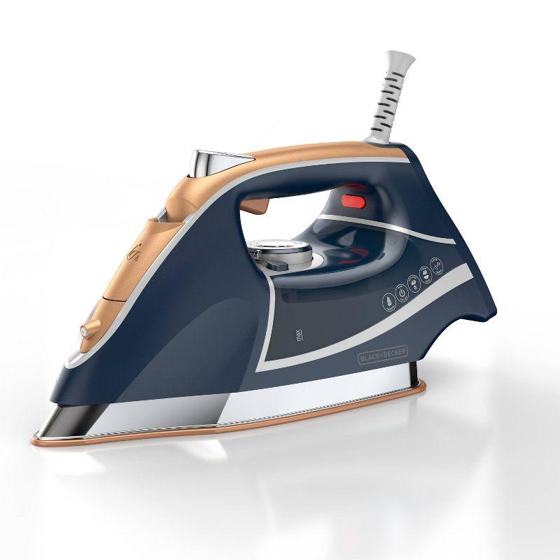 Black and Silver Diamond-Infused Steam Iron with 10 ft Cord