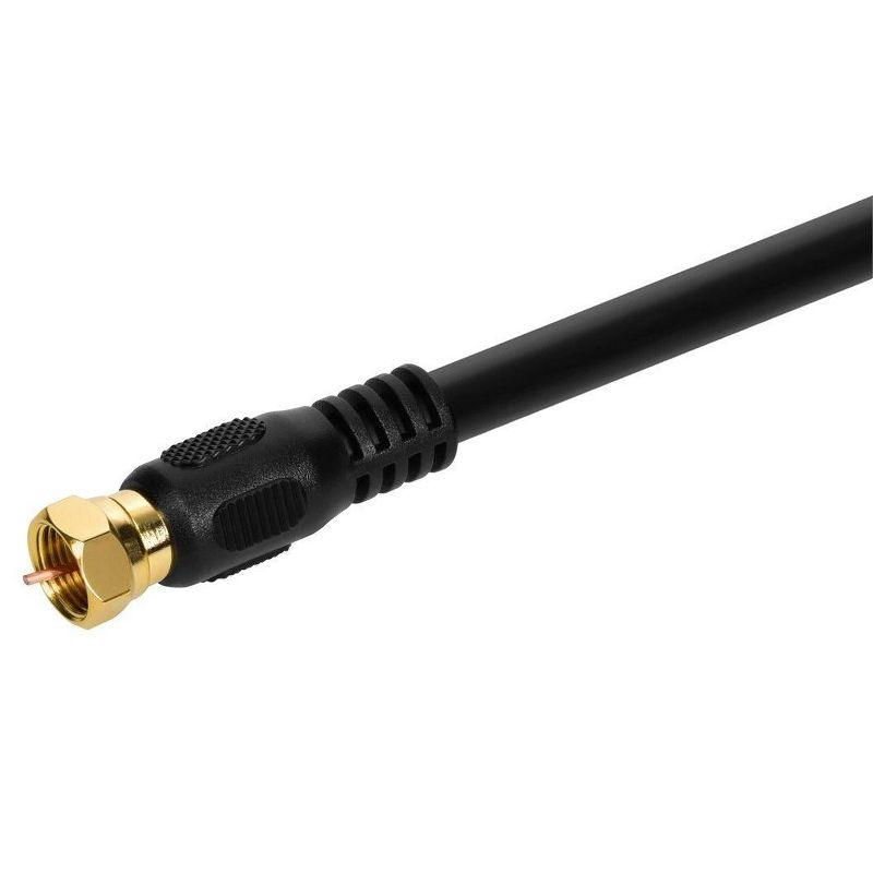 12' Black RG6 Quad Shield Coaxial Cable with Gold F-Type Connectors