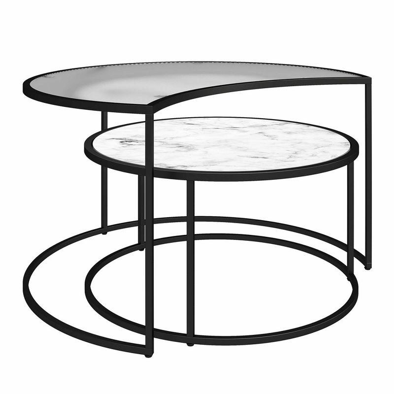 Lunar Crescent 34'' White Marble and Glass Nesting Coffee Tables